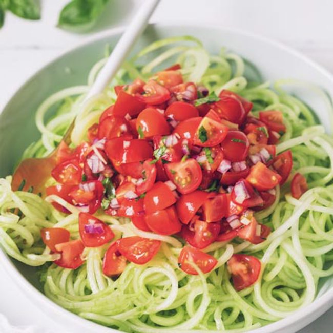 Cucumber Noodles With Bruschetta