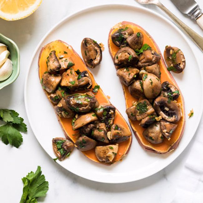 Sweet Potato Toast & Garlic Mushrooms